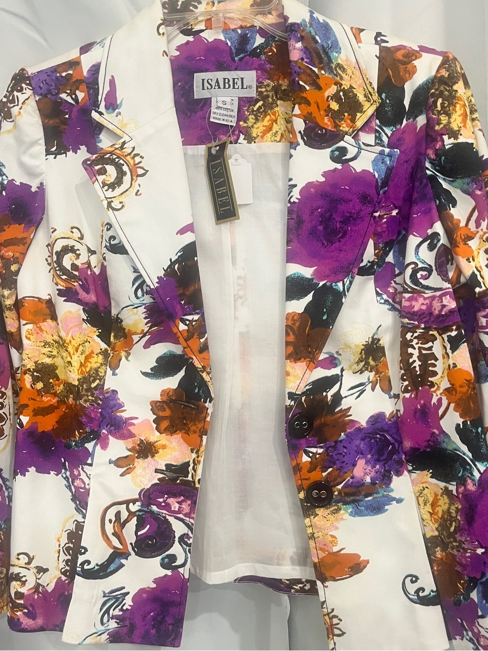 ISABEL White Floral Blazer with Purple & Orange Print